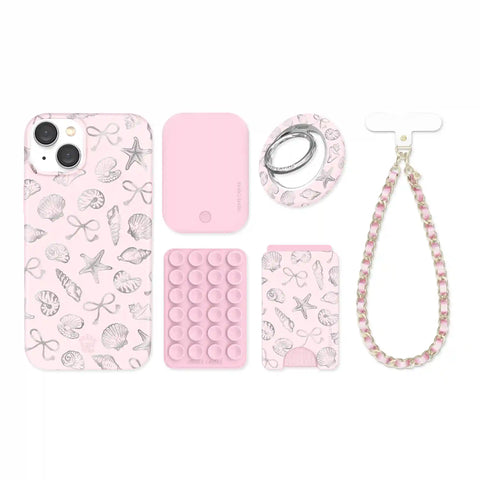 Pink Coastal Seashells iPhone Bundle Set