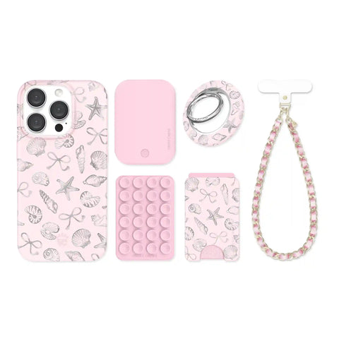 Pink Coastal Seashells iPhone Bundle Set