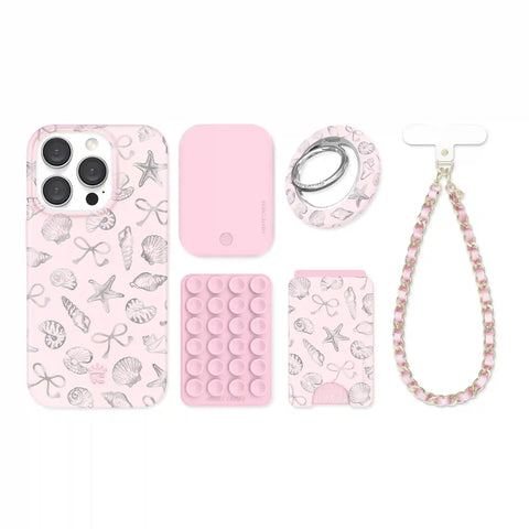 Pink Coastal Seashells iPhone Bundle Set