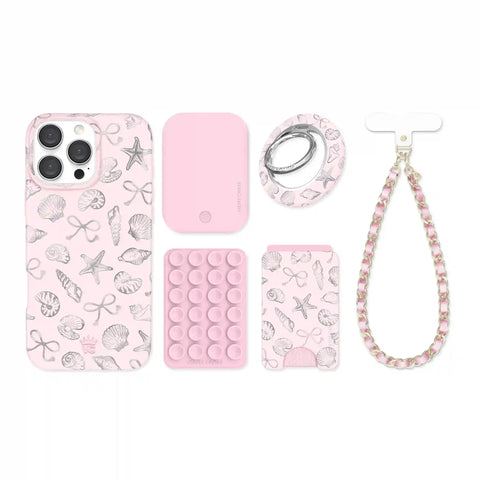 Pink Coastal Seashells iPhone Bundle Set