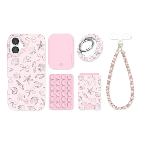 Pink Coastal Seashells iPhone Bundle Set