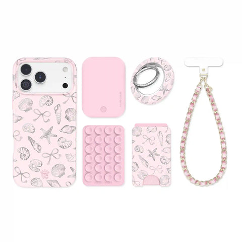 Pink Coastal Seashells iPhone Bundle Set