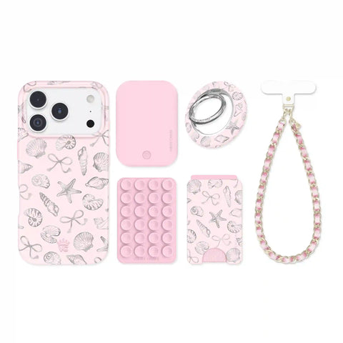 Pink Coastal Seashells iPhone Bundle Set