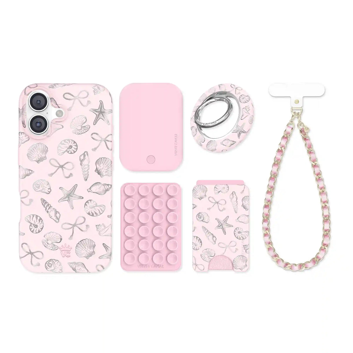 Pink Coastal Seashells iPhone Bundle Set