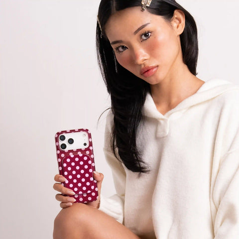 Raspberry Polka Dot Portable MagSafe Charger Power Pack