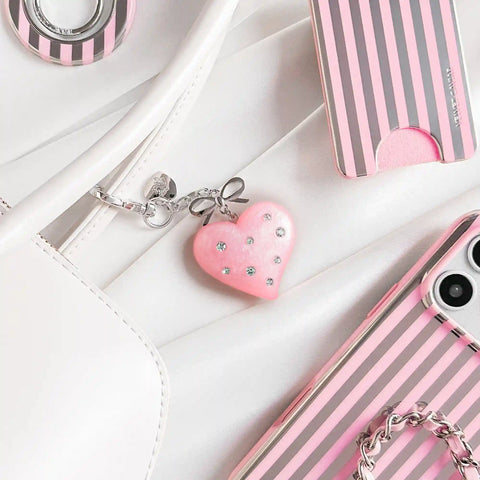 Pink Crystal Heart Bag Charm