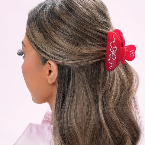Red Crystal Bow Hair Clip