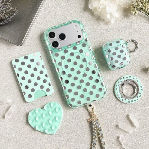 Mint Chrome Polka Dot AirPod Case