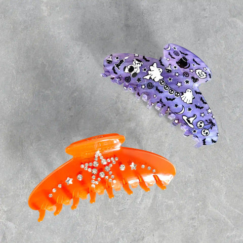 Neon Orange Star Child Crystal Large Hair Clip
