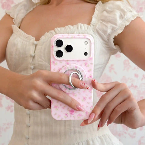 Dainty Pink Floral MagSafe Grip Ring
