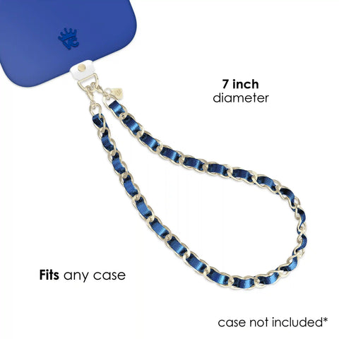 Metallic Navy Leather Chain Phone Charm