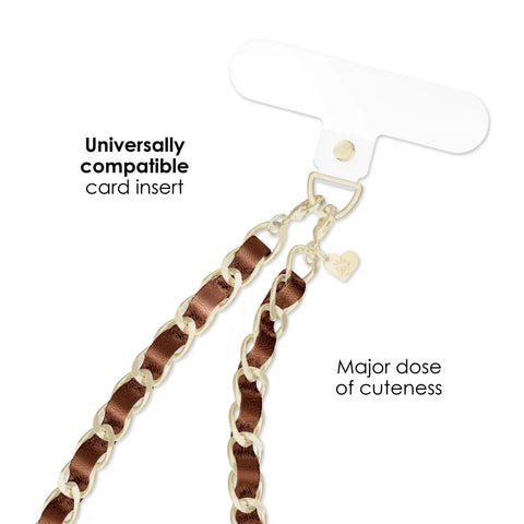 Brown Metallic Leather Chain Phone Charm