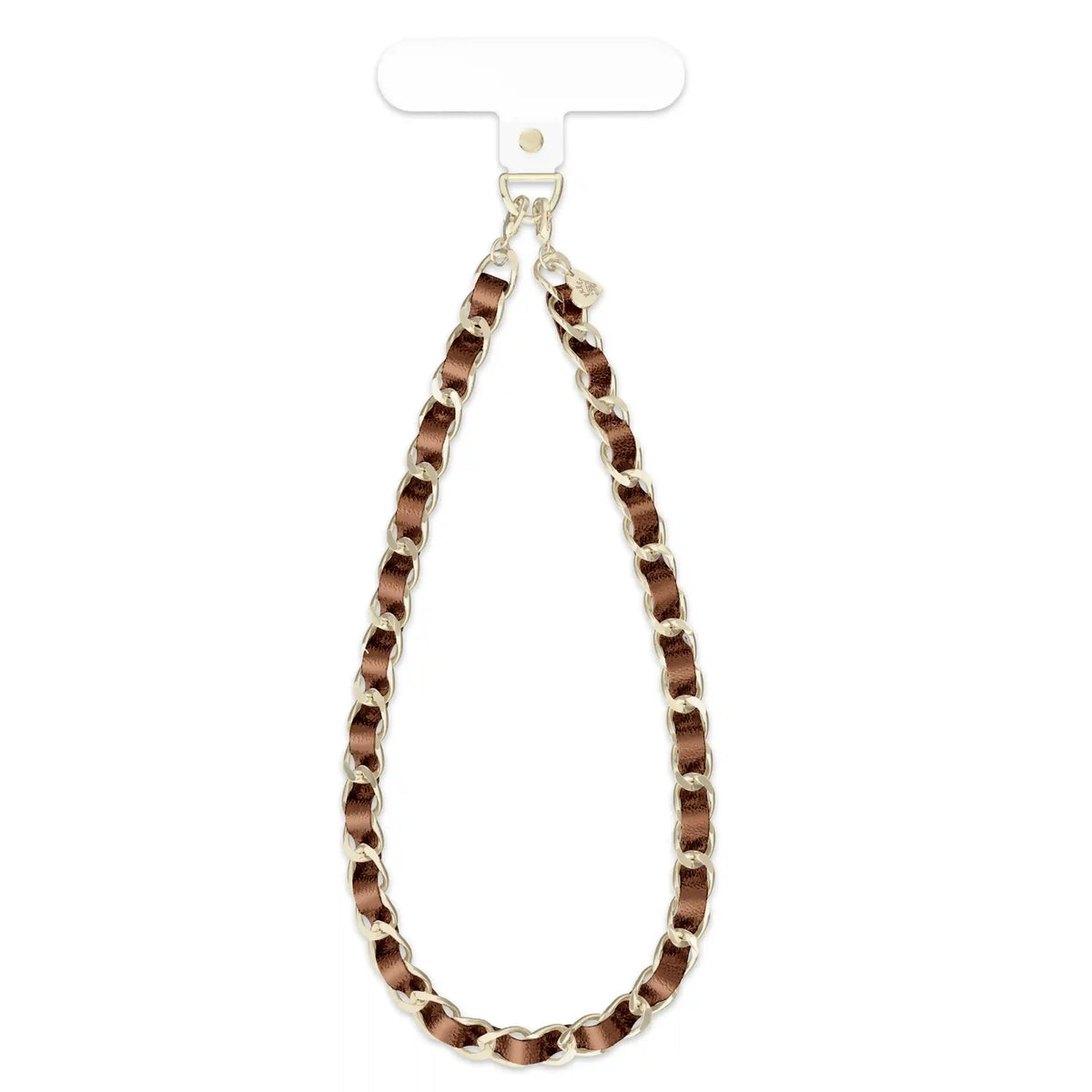 Brown Metallic Leather Chain Phone Charm
