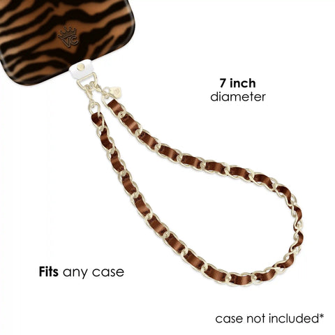 Brown Metallic Leather Chain Phone Charm