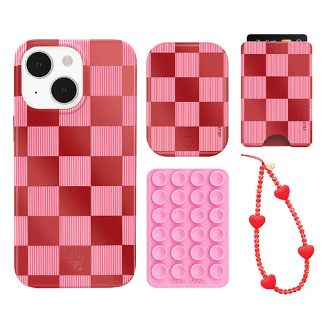 Rose Vibe Checkered iPhone Bundle Set - Wallet