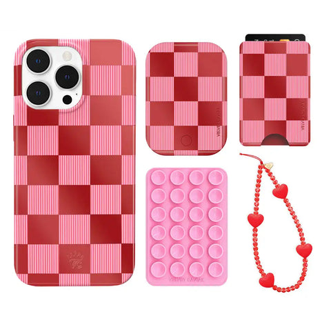 Rose Vibe Checkered iPhone Bundle Set - Wallet