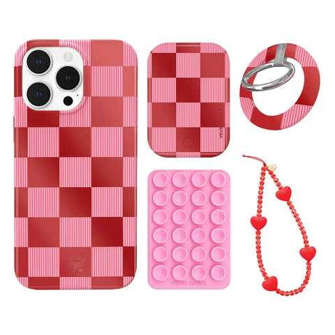 Rose Vibe Checkered iPhone Bundle Set - Grip