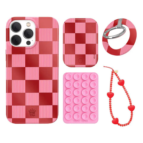 Rose Vibe Checkered iPhone Bundle Set - Grip