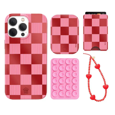 Rose Vibe Checkered iPhone Bundle Set - Wallet