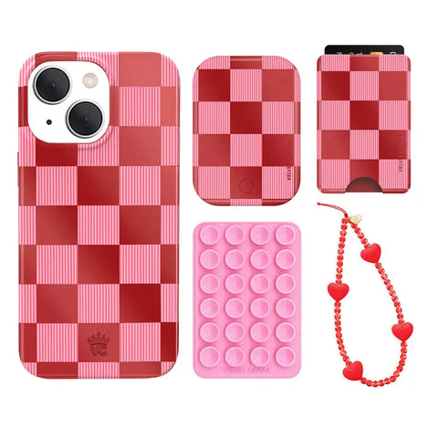 Rose Vibe Checkered iPhone Bundle Set - Wallet