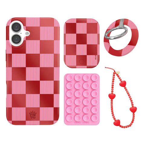 Rose Vibe Checkered iPhone Bundle Set - Grip