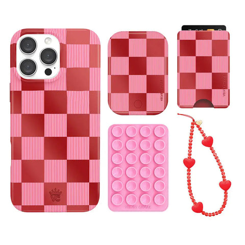 Rose Vibe Checkered iPhone Bundle Set - Wallet