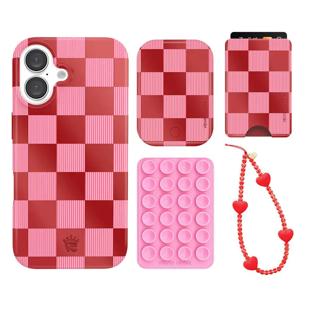 Rose Vibe Checkered iPhone Bundle Set - Wallet