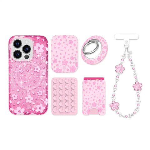 Cherry Blossom Glitter iPhone Bundle Set