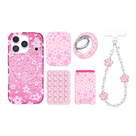 Cherry Blossom Glitter iPhone Bundle Set