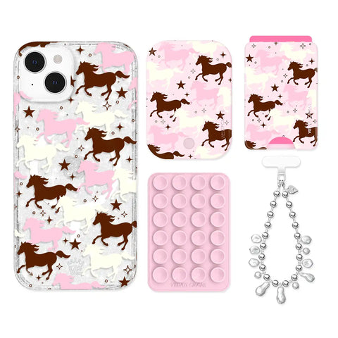 Pink Pony Glitter iPhone Bundle Set - Wallet