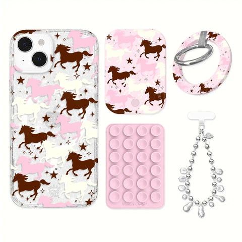 Pink Pony Glitter iPhone Bundle Set - Grip