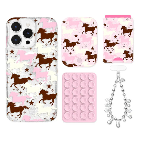 Pink Pony Glitter iPhone Bundle Set - Wallet