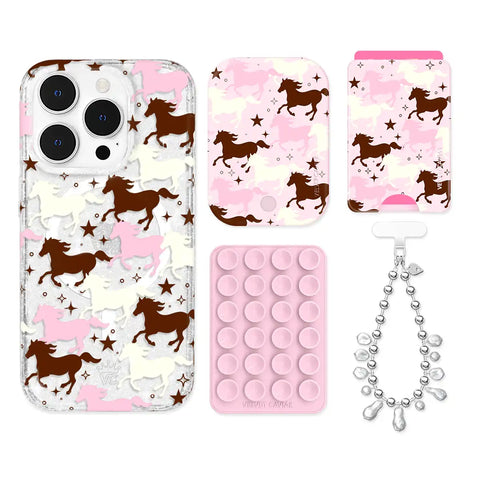 Pink Pony Glitter iPhone Bundle Set - Wallet