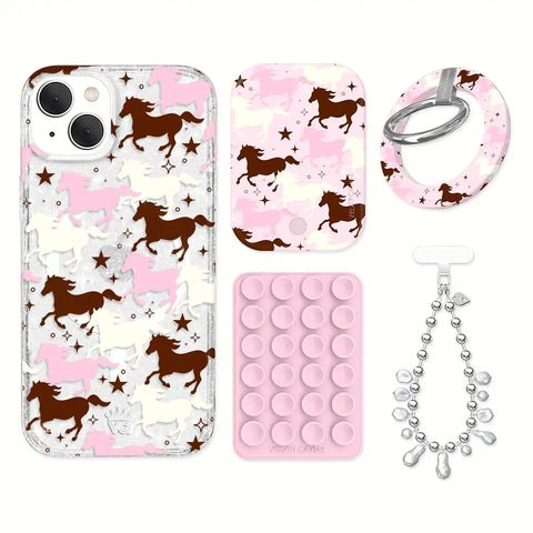 Pink Pony Glitter iPhone Bundle Set - Grip