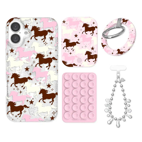 Pink Pony Glitter iPhone Bundle Set - Grip
