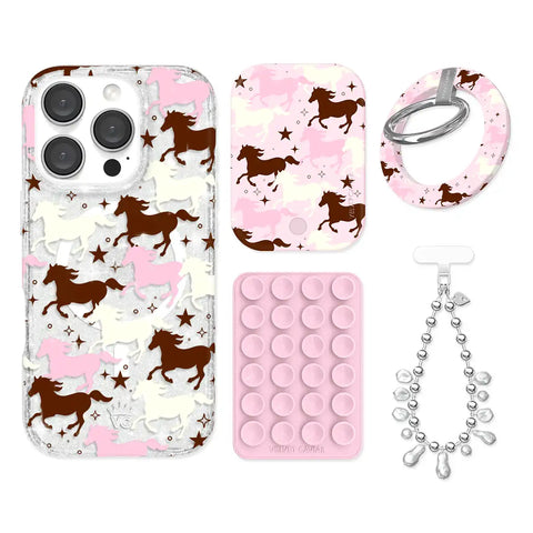 Pink Pony Glitter iPhone Bundle Set - Grip