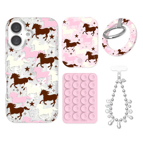 Pink Pony Glitter iPhone Bundle Set - Grip