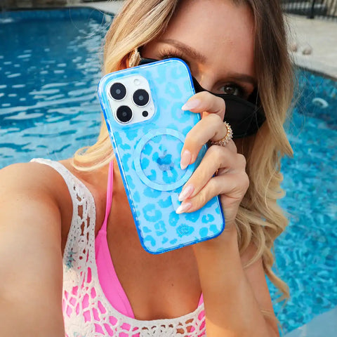 Aqua Blue Leopard iPhone Case