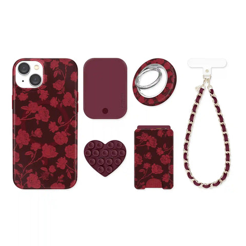 Dark Cherry Floral iPhone Bundle Set