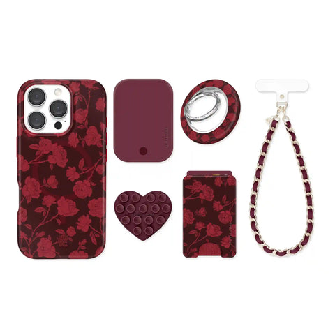 Dark Cherry Floral iPhone Bundle Set