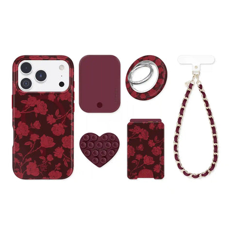 Dark Cherry Floral iPhone Bundle Set