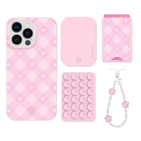 Dolly Pink Gingham iPhone Bundle Set - Wallet