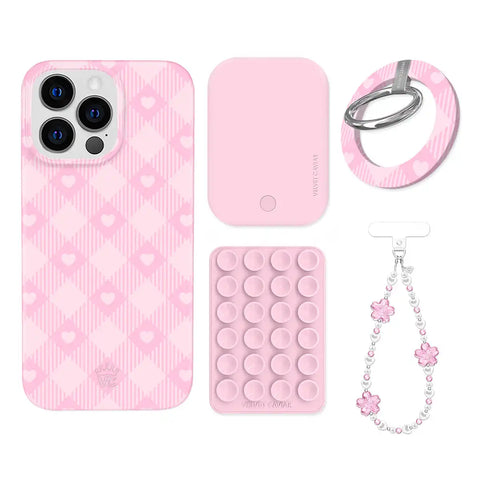 Dolly Pink Gingham iPhone Bundle Set - Grip