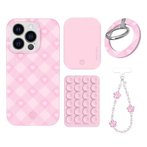 Dolly Pink Gingham iPhone Bundle Set - Grip