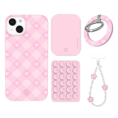 Dolly Pink Gingham iPhone Bundle Set - Grip