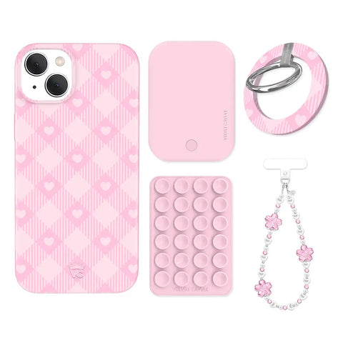 Dolly Pink Gingham iPhone Bundle Set - Grip