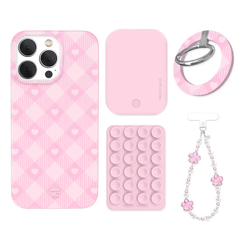 Dolly Pink Gingham iPhone Bundle Set - Grip