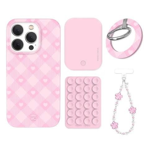 Dolly Pink Gingham iPhone Bundle Set - Grip