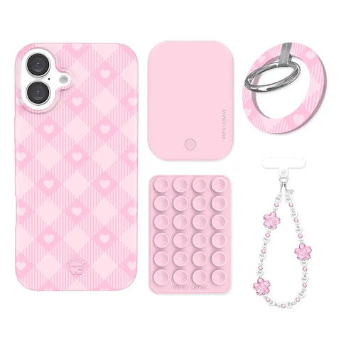 Dolly Pink Gingham iPhone Bundle Set - Grip