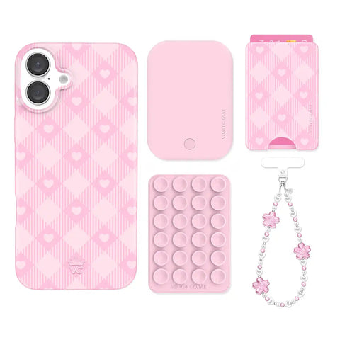 Dolly Pink Gingham iPhone Bundle Set - Wallet